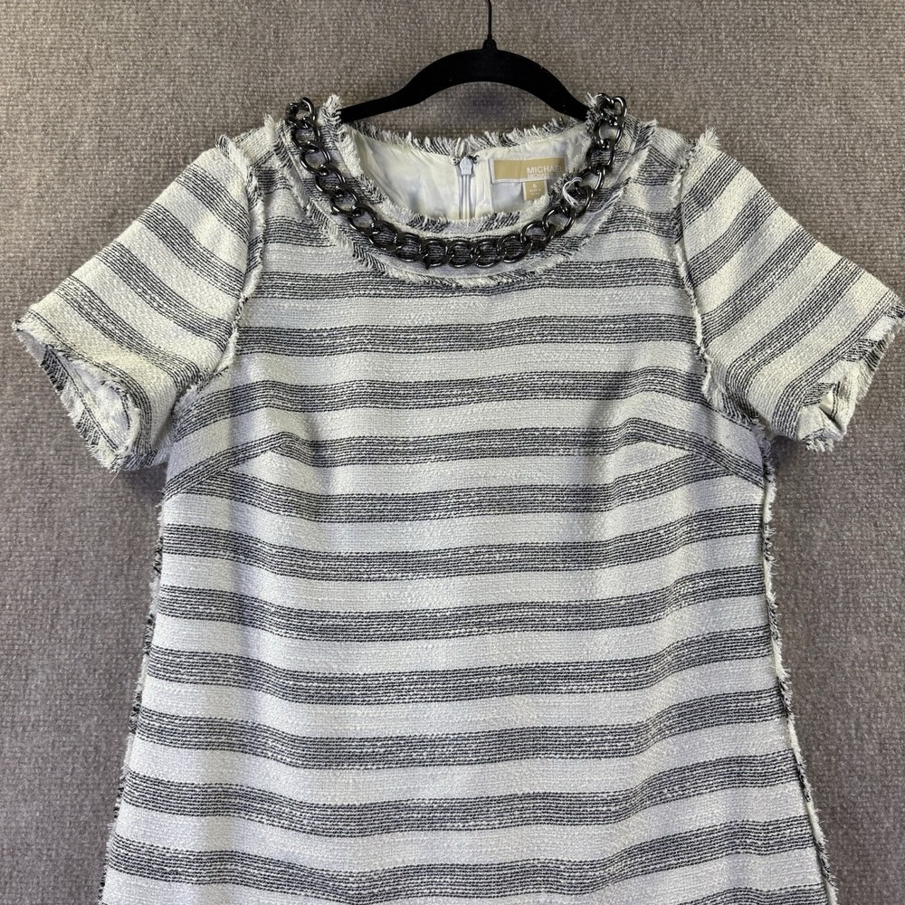 MICHAEL Michael Kors Striped Tweed Metal Chain Neck Shift Dress Size 6 - Picture 2 of 11